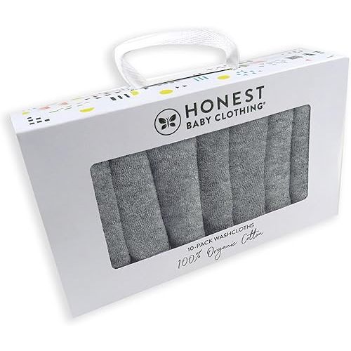 HonestBaby 10-Pack Organic Cotton Baby-Terry Wash Cloths, 10-Pack Grey Heather, One Size