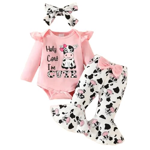 Aoswep Baby Girl Clothes Infant Newborn Girl Cow Print Long Pant Set Clothes