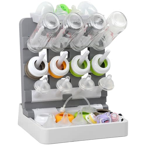 Venuekkuri Baby Bottle Drying Rack, Vertical Standing Bottle Dryer Rack Holder-Space Saving Baby Bottle Drying Rack for Countertop-Holds Up to 12 Baby Bottles & Cup
