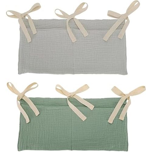 2 Pack Baby Crib Hanging Storage Bag, 2-Pockets Baby Crib Side Organizer Crib Hanging Organizer for Diapers, Toys, Clothing