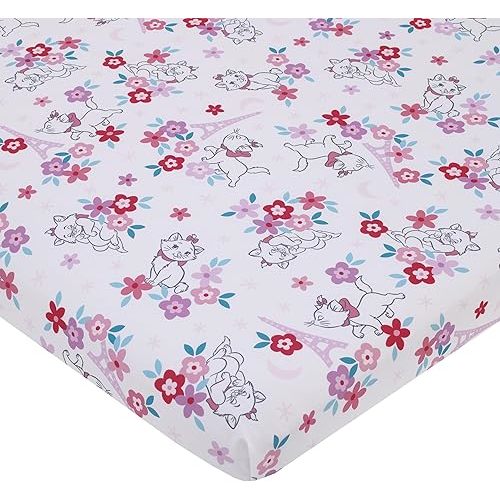 Disney Aristocats Pink, White, and Teal, Marie Super Soft Nursery Fitted Mini Crib Sheet