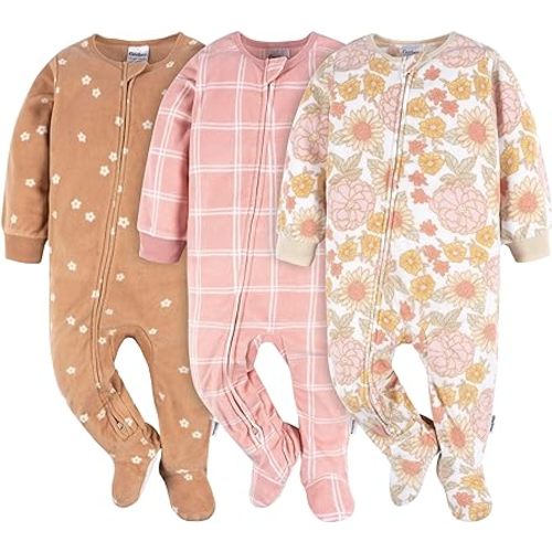 Gerber Baby Girls' Flame Resistant Fleece Footed Pajamas 3-Pack