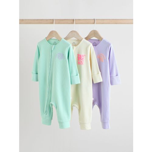 Multi 3 Pack Two Way Zip Baby Sleepsuits Size: 3-6 months