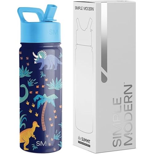 Simple Modern Kids Summit Water Bottle with Straw Lid | 18oz Stainless Steel Cup Insulated Tumbler for Toddlers, School | Jurassic Jungle