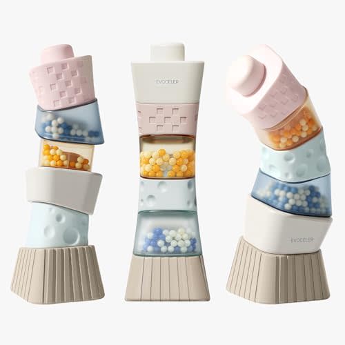 evoceler Stacking Toys for Toddlers 1-3,9° Stacking Blocks with 2 Rattles & Teethers, Soft Balance Learning Baby Toys 6-12 Months,Sensory Montessori Toy for 1 Year Old, Boys Girls Gift, 6 Blocks Set