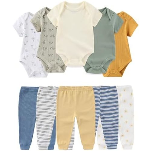 Baby Girl Bodysuit and Pant Set Cotton Ribbed Mix Summer Infant Girls Clothes Outfits 0-12 Month