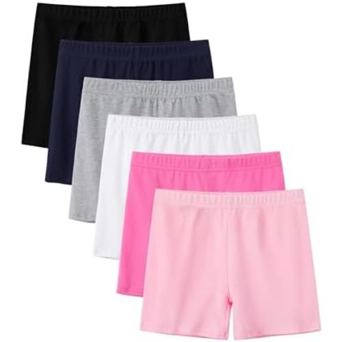 6 Pack Girls Bike Shorts Cotton Girls Shorts Cartwheel Clothes for Kids Under Dress Dance Multi-Color