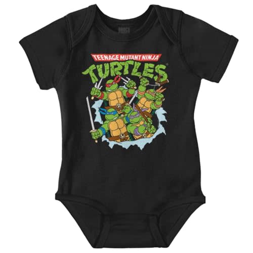 Brisco Brands TMNT 90s Retro Ninja Turtles Cartoon Baby Romper Boys or Girls