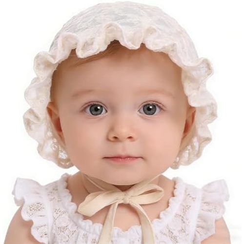 Baby Girl Soft Warm Bonnet Cap Lacy Cotton Newborn Infant Breathable Christening Eyelet Beanie Sun-Protection-Hat for 0-12M