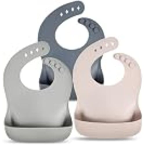 Silicone Bibs for Babies Toddler Set of 3, BPA Free | Soft Adjustable Waterproof Bibs for Feeding Essentials