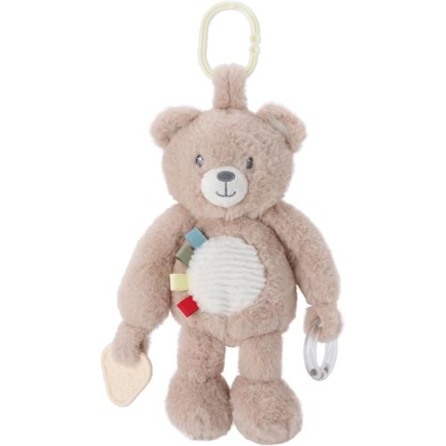 Linzy 10" Teddy Bear Stroller Toy – Soft Dinosaur Plush Baby Toy with Teether, Rattle & Colorful Tags, Birthday Christmas for Newborns Toddlers Kids