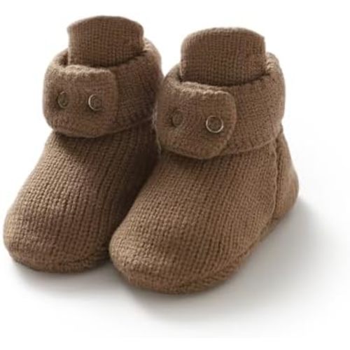 Avibae Cozy Baby Booties, Two Snap Closure Warm Infant Girl Boy Socks Bootie, Newborn Knit Shoes for 0-9 Months