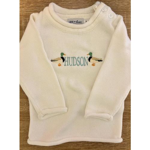 Baby Sweater with Mallard Ducks, Newborn, Toddler, Duck Hunting Theme, Knit Sweater, Embroidered, Customized