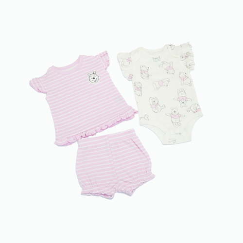 Disney Clothes Baby Girls 3-Piece Short Set – Winnie the Pooh Outfit (Lilac/White) – 6/9M