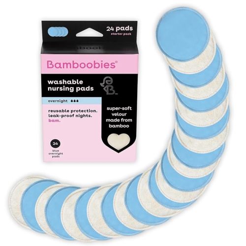 Bamboobies Overnight Nursing Pads, Ultra-Soft Velour, Reusable and Washable for Nightly Use, Leak-Proof Pads for Breastfeeding, 16 Pads