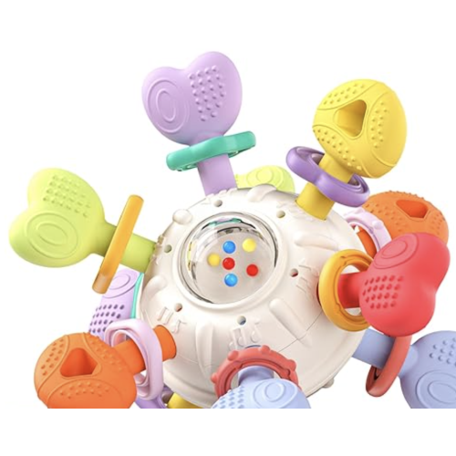 Baby Silicone Teething Toys - Safe, Multi-Functional BPA-Free Sensory Learning Teether Montessori Baby Toys for Infant 0-12 Months Teething Relief with Rattle Perfect Baby Gift for Boys Girls