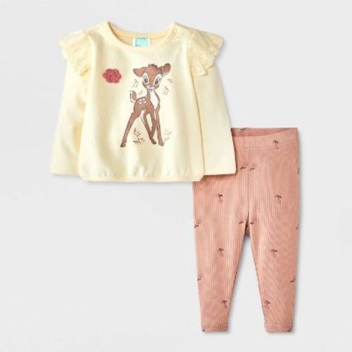 Baby Girls' 2pc Disney Bambi Sweatshirt and Legging Pants Set - Beige Newborn