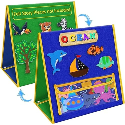 Foldable Felt Board - Double-Sided Flannel Story Board Learning, Interactive Storytelling & Play | 13" x 12" Portable Felt Play Board for Home & Classroom Use