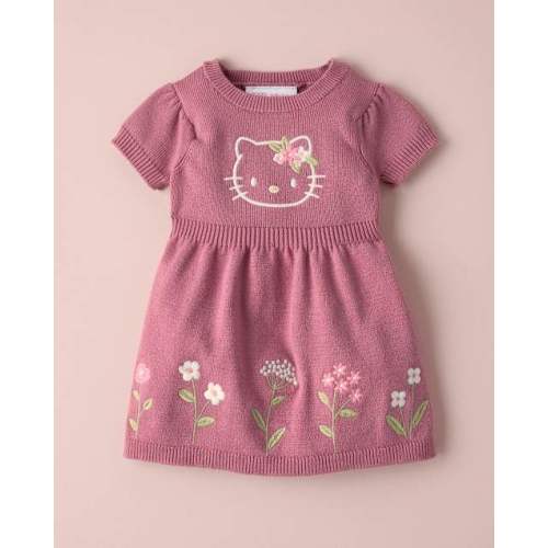 Baby Girls Hello Kitty® Embroidered Floral Sweater Dress - Pink