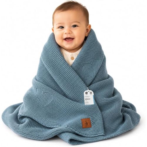 Alina Soft Knit Baby Blanket 30x40 in, Smoky Blue, Oeko-Tex