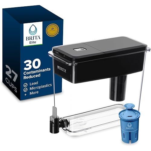 Brita Extra-Large 27-Cup Elite Water Filter Dispenser, WQA NSF/ANSI Certified, Reduces 99% of Lead, Microplastics, & 30 Contaminants, Removes Chlorine Taste & Odor, Black