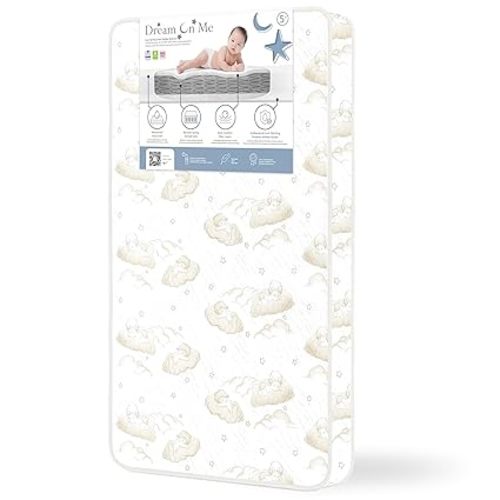 Dream On Me Twilight 5” 88 Coil Inner Spring Crib & Toddler Mattress – Brown Cloud, Greenguard Gold & BSA Certified, Waterproof & Stain-Resistant Cover, Fits Standard Full-Size Cribs & Toddler Beds