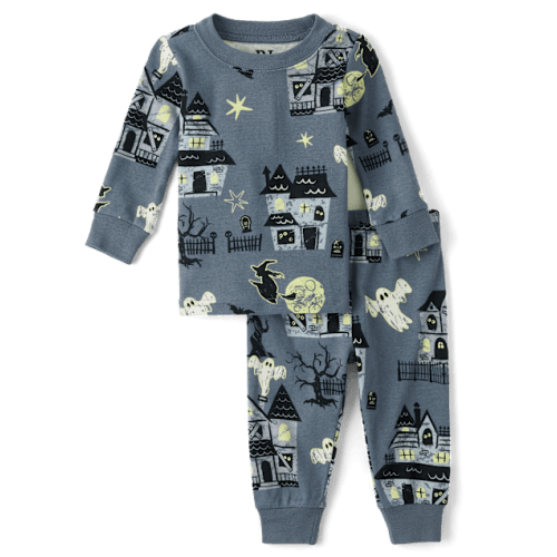 Baby And Toddler Matching Family Glow Haunted House Snug Fit Cotton Pajamas - Gray