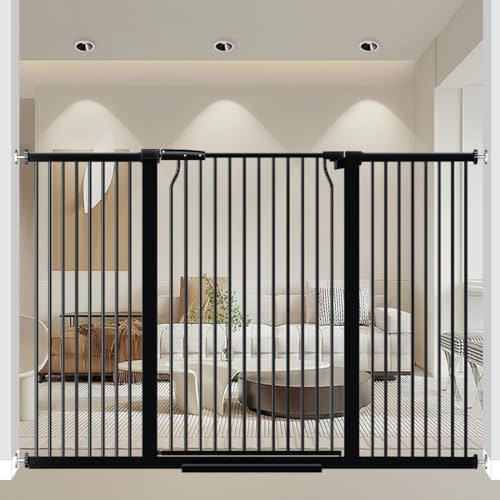 40.55" Extra Tall Dog Gate for Doorways Stairs, 57.5-60.2 in Extra Wide Baby Gate Walk Thru, Pressure Mounted Tall Pet Gates No Drill, Large Doggie Gates with Door, Auto Close Indoor, Black