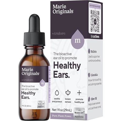 Marie Originals Natural Ear Oil Drops | Mullein Garlic Oil Ear Drops for Infection Prevention, Herbal Ear Ache Drops for Adults, Kids & Pets, Soothes Ear Pain & Wax Removal, Earache Remedies (1 Pack)