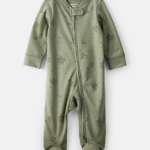 Baby Boy Dragon Print 100% Cotton Long-Sleeve Sleeper - Green | Carter’s Oshkosh Canada