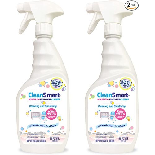 CleanSmart Nursery & High Chair Cleaner, 23 Ounce Bottle (Pack of 2), Hypochlorous Naturally Kills 99.9% of Viruses like RSV & Flu with Zero Residue