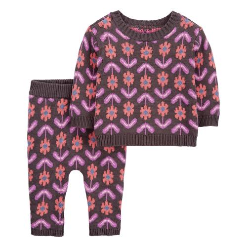 Baby Floral Sweater & Knit Pants Set - Style,Multi