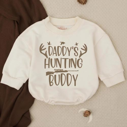 Daddy’s Hunting Buddy Cotton Bubble Romper, Hunting Baby Boy Outfit, Southern Baby Shower Gift