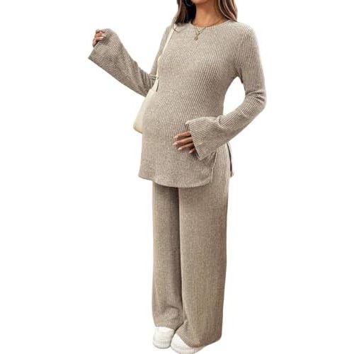 BLENCOT Maternity 2 Piece Outfits Ribbed Knit Long Sleeve Sets