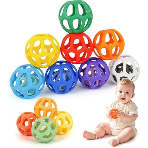 MCGMITT Baby Ball Toy with Holes, 8PCS Easy Grip Food Grade Silicone Baby Toys 0-6 Months, Colorful Soft BPA Free Montessori Baby Teethers 6-12 Months, Stretchy Newborn Infant Sensory Balls