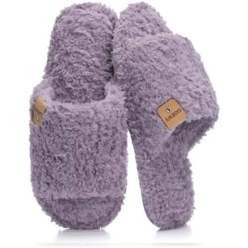 GOEWY Fuzzy Open Toe Slippers for Women Indoor Cozy Memory Foam Slip On House Slides Shoes Gifts for Womens Her Mom
