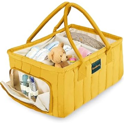 Baby Diaper Caddy Basket Organizer-Sturdy, Breathable & Washable - Stylish Storage, Portable, Car Caddy Organizer, Nursery, Baby Gift Registry Newborn Essentials (Yellow)