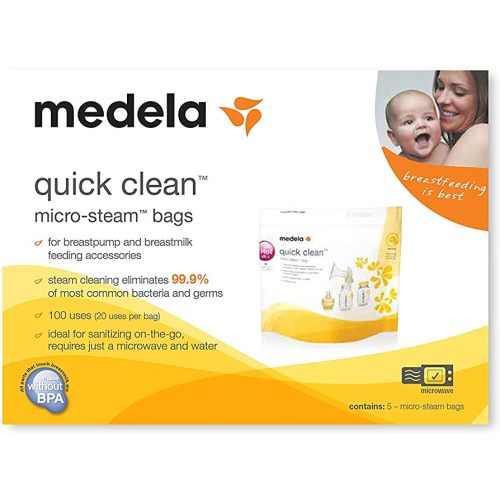 Medela Quick Clean Micro Steam Bags, 15 Count, Steam Bags for Bottles and Breast Pump Parts, Disinfects Most Breast Pump Accessories