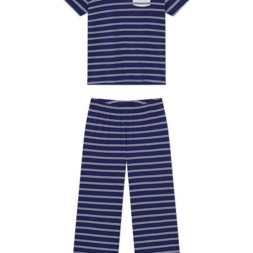 LAKE | Women | Pima Cotton Pajamas | Blue Depths Tidal Stripe Wide Leg Pajama Set