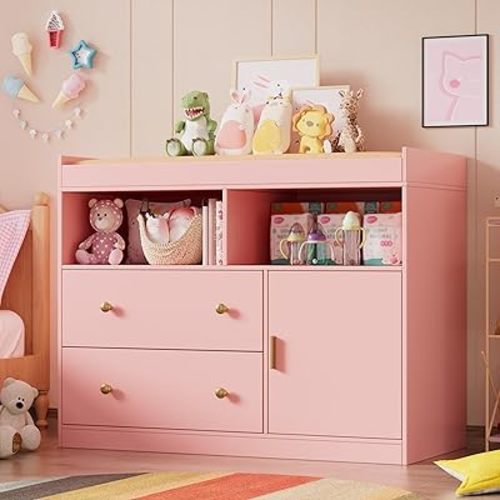 PAKASEPT Changing Table Dresser with Drawers,Modern Baby Dresser with Changing Table Top for Nursery,Diaper Changing Station Organizer for Infants Newborn