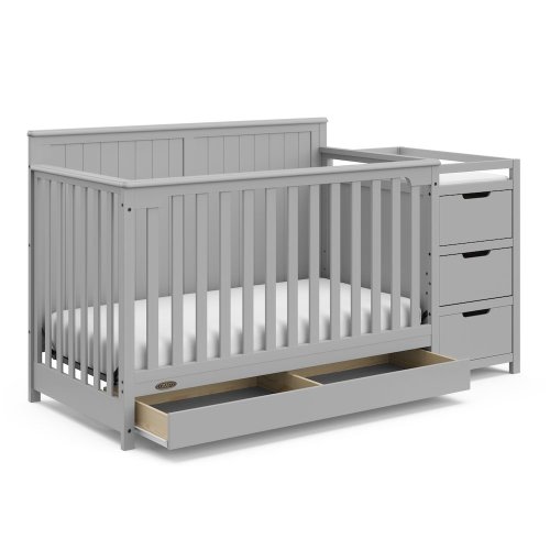 Graco Hadley 4-in-1 Convertible Crib with Changer, Drawer, and Adjustable Mattress Height, Pebble Gray