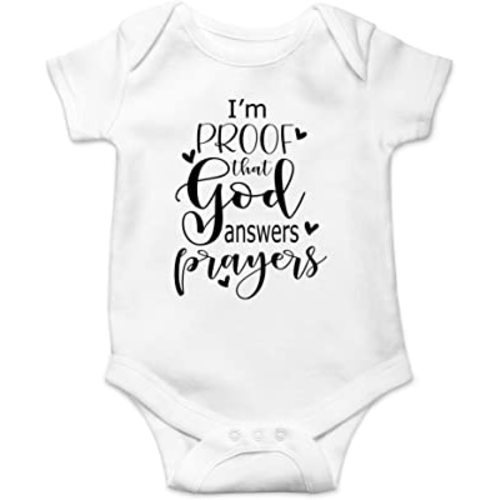 AW Fashions I'm Proof That God Answers Prayers Baby Bodysuit Cute Newborn Boy Funny Rompers Girl Clothes (Newborn, White)
