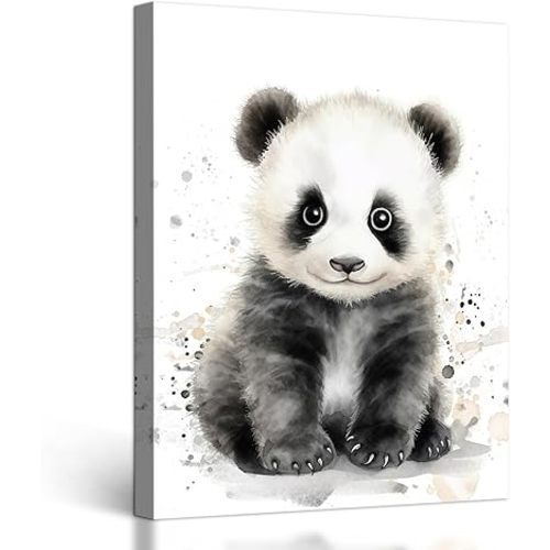Cute Panda Pictures Wall Art Watercolor Animal Canvas Prints Wall Decor Wildlife Animals Portrait Poster Modern Framed Artwork for Living Room Kids Room Bedroom - 12"x16"