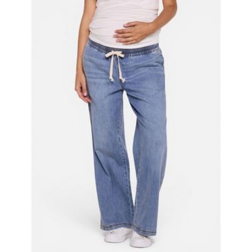 Women's Under the Belly Tie Waist Denim Wide Leg Pant - Hansel Wash - Size: Large - Motherhood Maternity