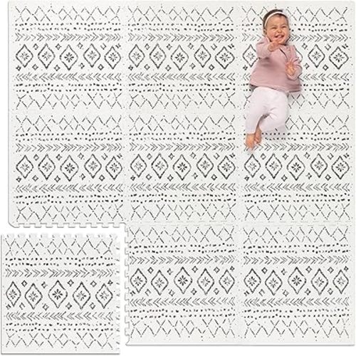 Lillefolk Baby Play Mat for Floor – 6x6ft Boho | Soft Non Toxic Premium EVA Foam Tiles for Tummy Time, Crawling & Playroom – Waterproof Interlocking Floor Mat for Babies & Toddlers (9 Tiles)