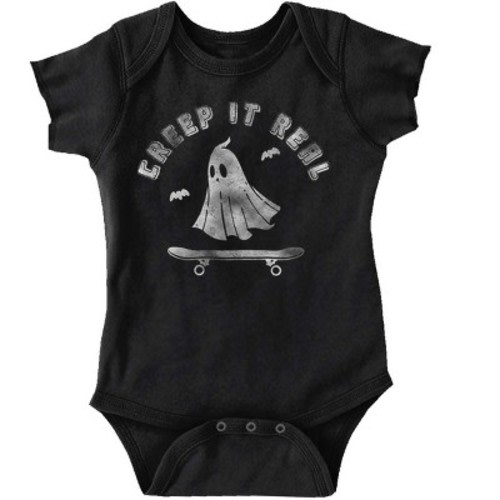Halloween Ghost Creep It Real Skater Baby Romper Boys or Girls Brisco Brands Black NB