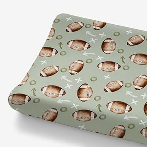 HawSkgFub Football American Sport Changing Pad Cover for Baby Boys, Green Football Game Diaper Change Table Covers, Ultra Soft Stretchy Breathable Safe Snug Fitted Changing Mat Sheet Fit 32"/34" x 16"