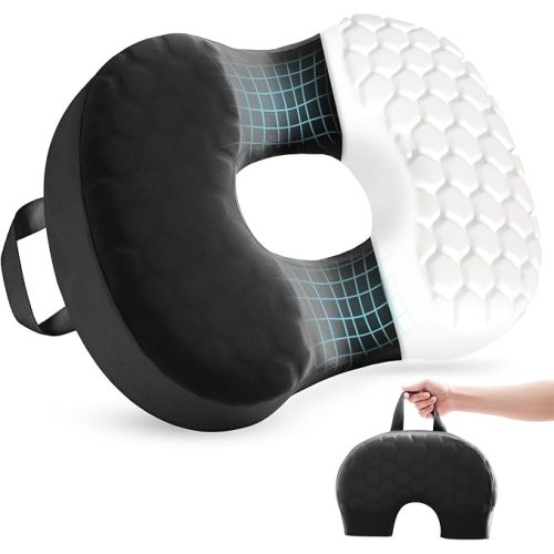 Portable Donut Pillow with Handle, Memory Foam Hemorrhoid Cushion, Black