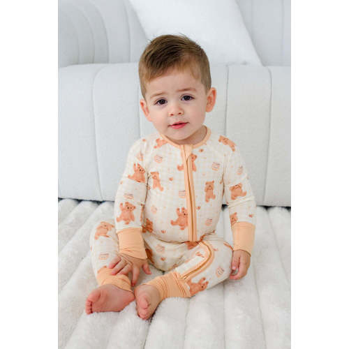 Convertible Bamboo Zip Romper in Honey Bear | Caden Lane