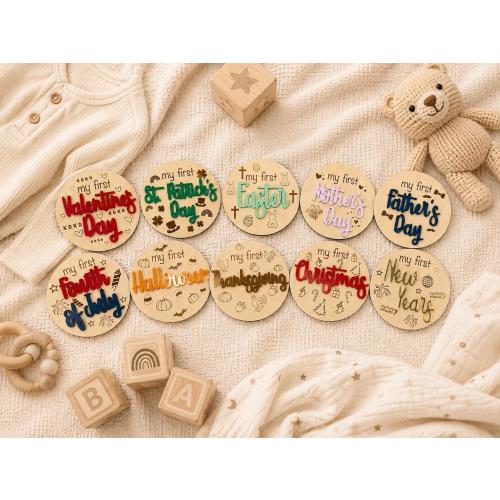 Engraved and Acrylic - Baby's First Holiday Milestone Cards - Photo Prop Set